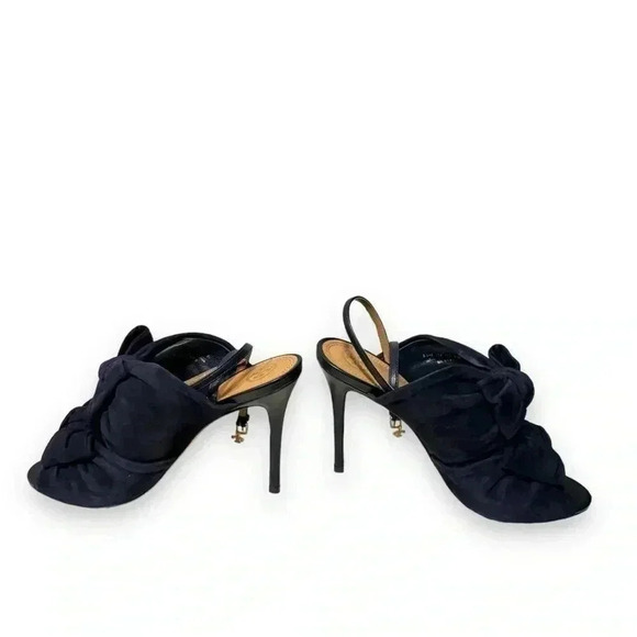 Tory Burch Eleanor 105mm Suede Bow Knot Heeled Sandals in Navy Blue Size 8.5 - Picture 3 of 9